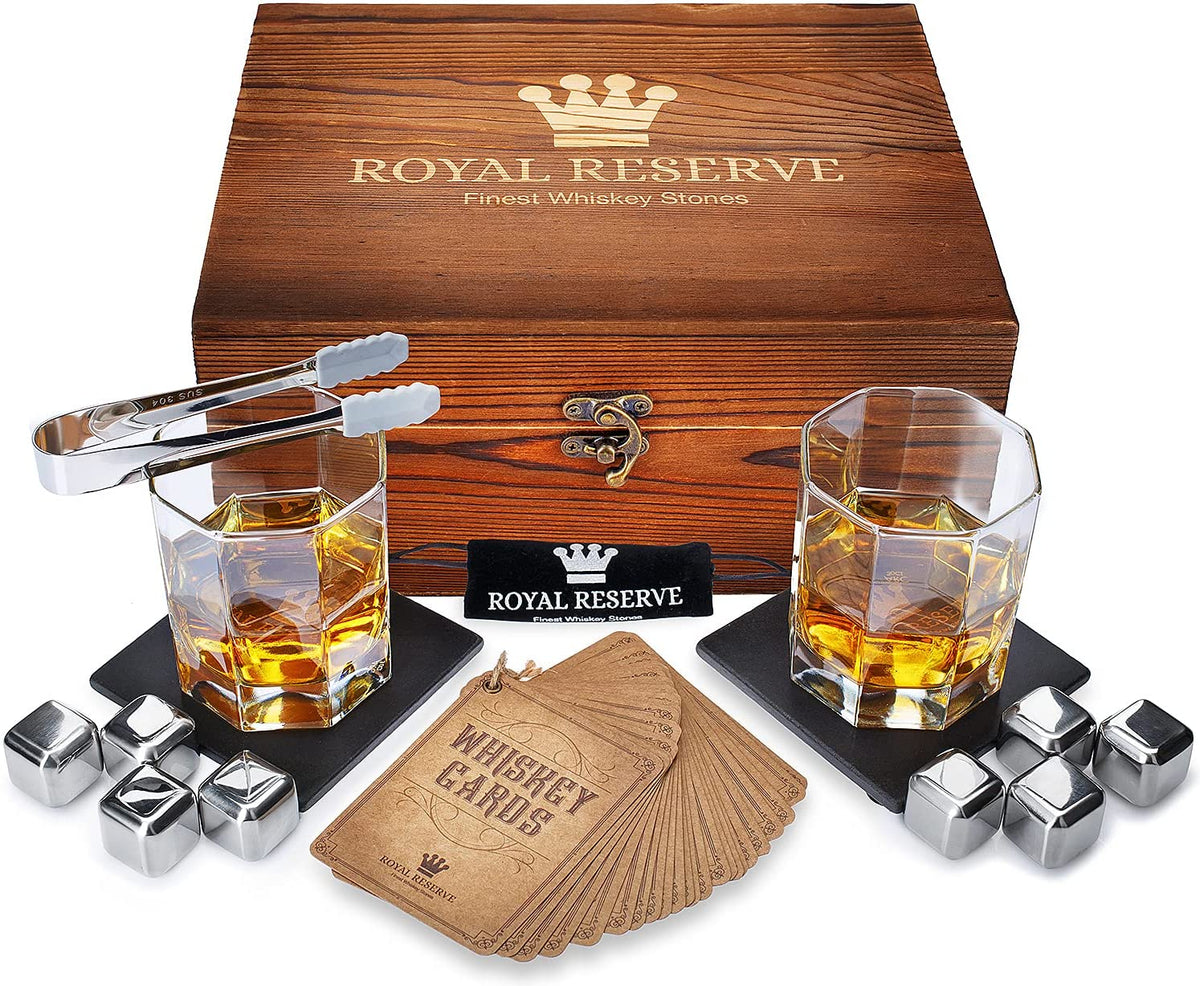  Bullet Whiskey Stones Gift Set by Royal Reserve  Artisan  Crafted Chilling Rocks Scotch Bourbon Glasses and Coasters – Gift for  Ranger Police Hunter Guy Men Dad Boyfriend Anniversary or Retirement