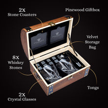 Load image into Gallery viewer, Whiskey Stones Gift Set by Royal Reserve | Artisan Crafted Chilling Rocks Scotch Bourbon Glasses and Slate Table Coasters – Gift for Guy Men Dad Boyfriend Anniversary or Retirement